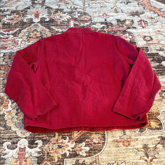 Eileen Fisher Red Textured Cotton Zip Up Jacket sz S - Picture 8 of 8